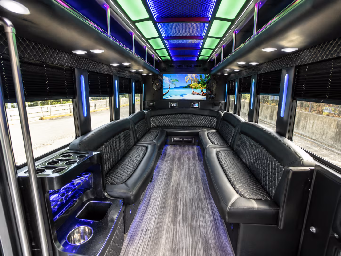 arcadia 18 passenger party bus inside