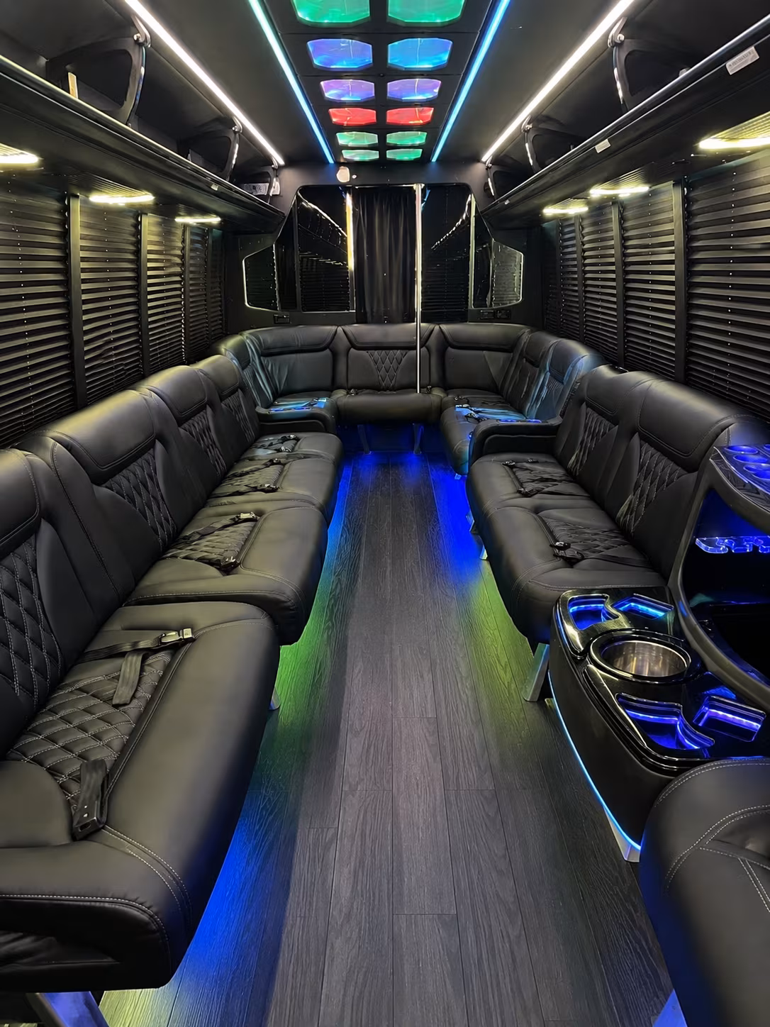 arcadia 20 passenger party bus interior