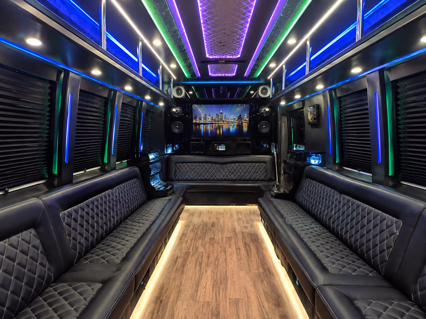 arcadia 25 passenger party bus interior