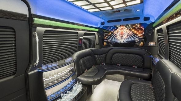 Interior of Charter Bus Company Arcadia's Sprinter Limo in Arcadia
