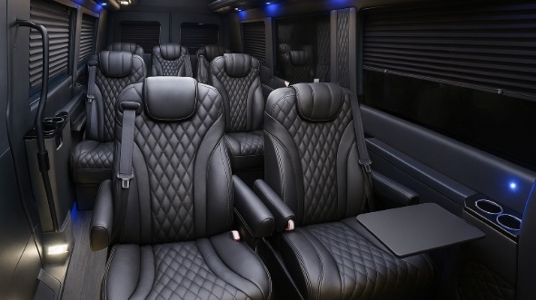 Interior of Charter Bus Company Arcadia's Sprinter Van Rental With Driver in Arcadia